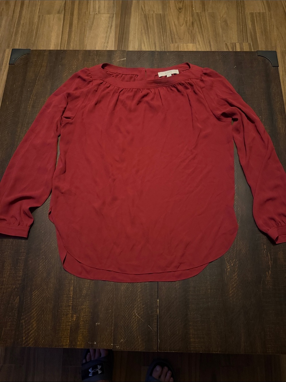 LOFT Burgundy Long-Sleeve Scoop Neck Blouse